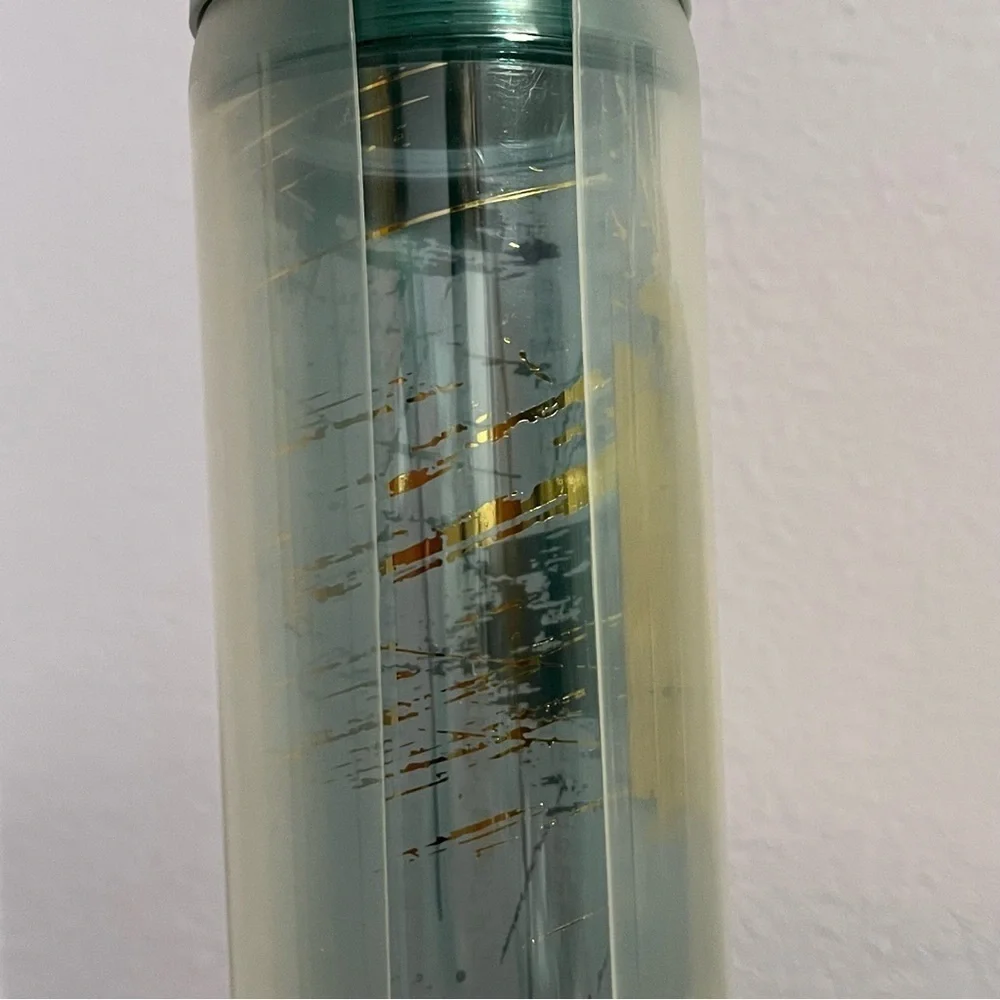 NEW STARBUCKS KOREA Hunminjeongeum 16 oz Clear Blue Tumbler Gold